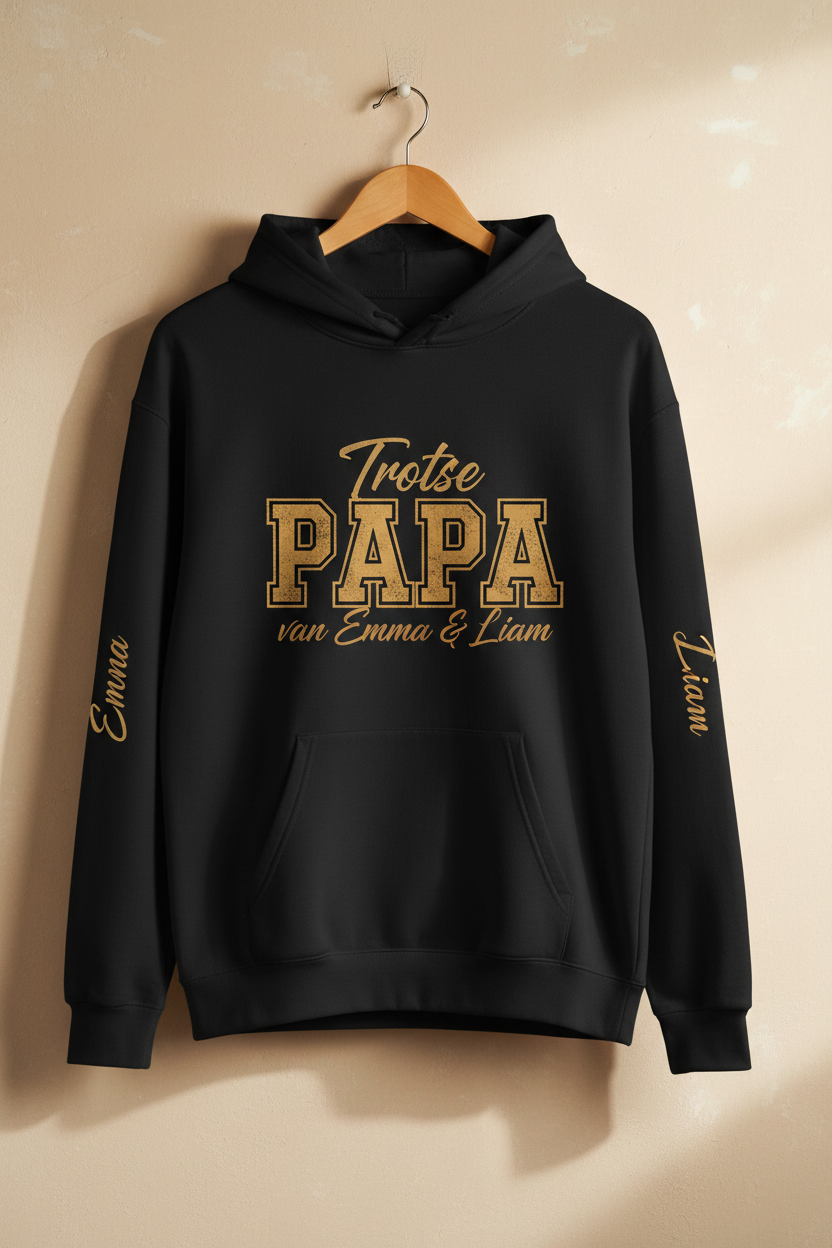 Zwarte hoodie varsity - Trotse PAPA