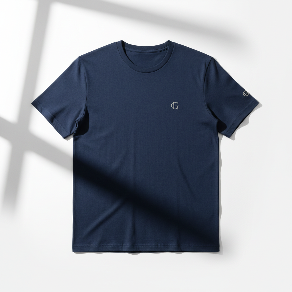 Navy blauw t-shirt met logo voorkant en zijkant