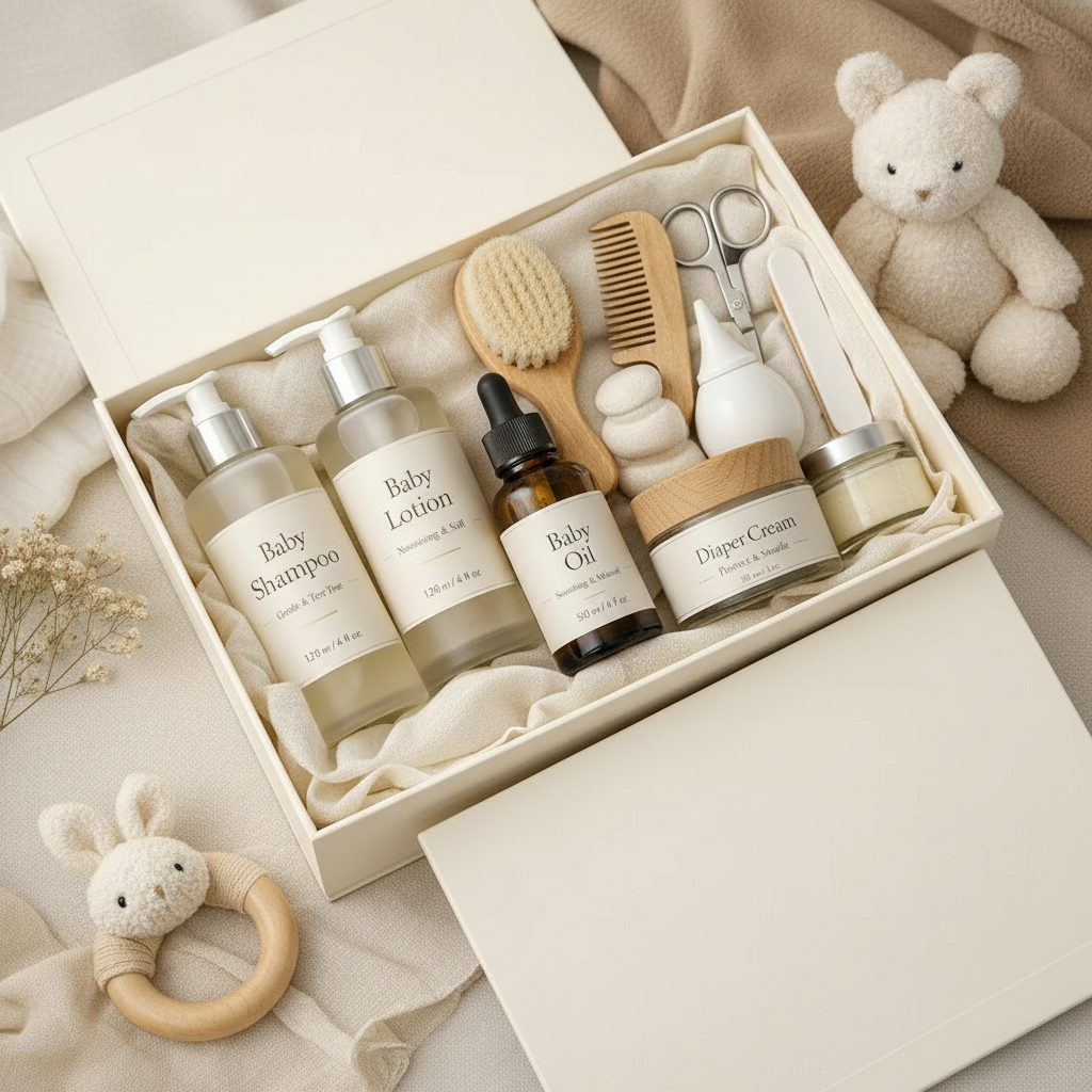 Premium Baby Care Set - Met Houten Rammelaar