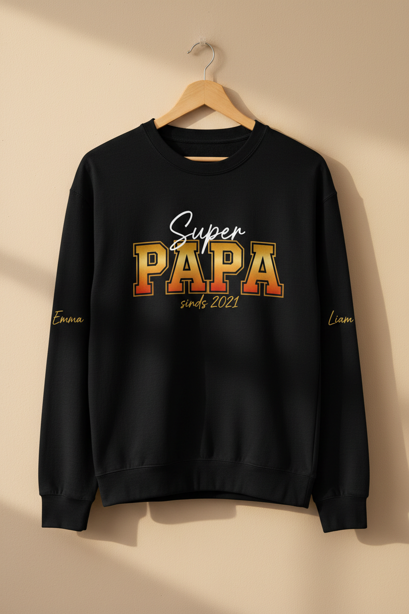 Zwarte sweater varsity - Super PAPA